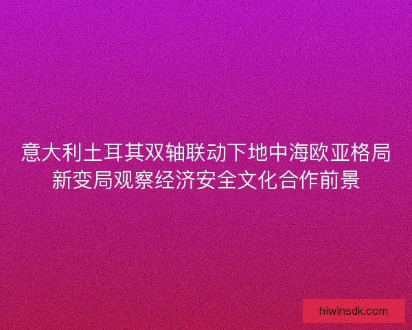 意大利土耳其双轴联动下地中海欧亚格局新变局观察经济安全文化合作前景