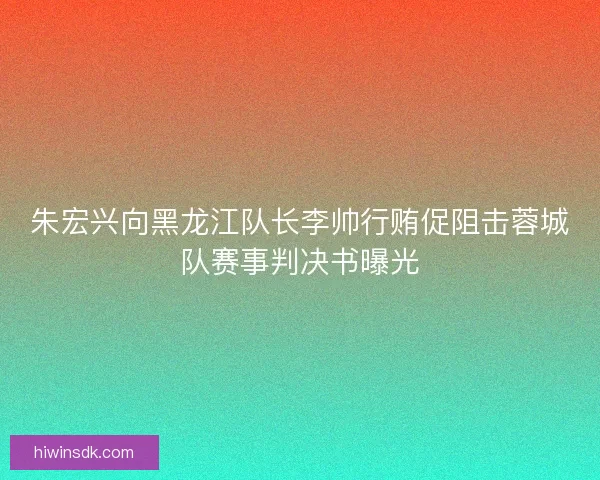 朱宏兴向黑龙江队长李帅行贿促阻击蓉城队赛事判决书曝光